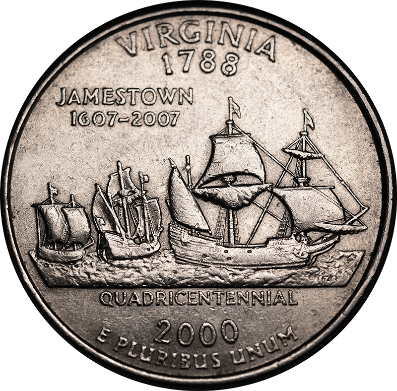 2000 P & D Virginia State Quarters BU 20P/20D US Coin Roll 40 Coins Total 